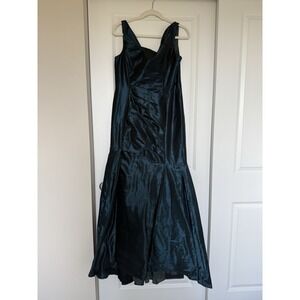 THEIA Asymmetric Cowl Neck Mermaid‎ Taffeta Gown Blue/green Size 6 Formal